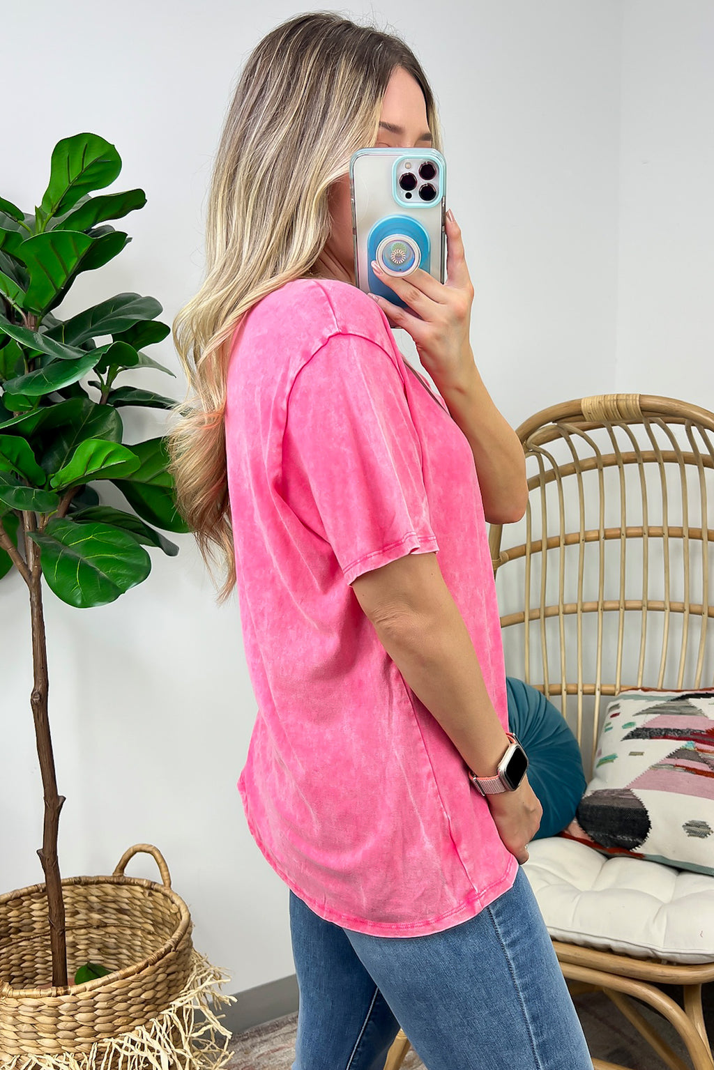 Soleil Acid Wash V-Neck Relaxed Fit Top - BACK IN STOCK - Madison and Mallory