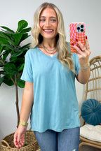  Soliel Acid Wash V-Neck Relaxed Fit Top - BACK IN STOCK - Madison and Mallory