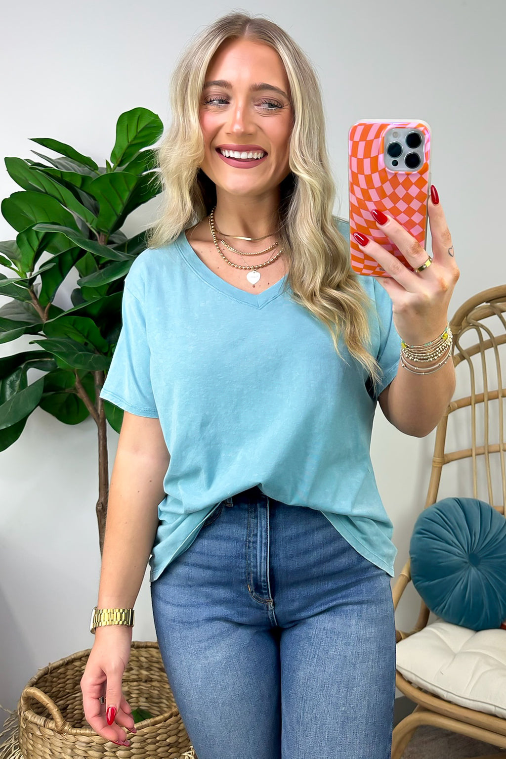  Soliel Acid Wash V-Neck Relaxed Fit Top - BACK IN STOCK - Madison and Mallory