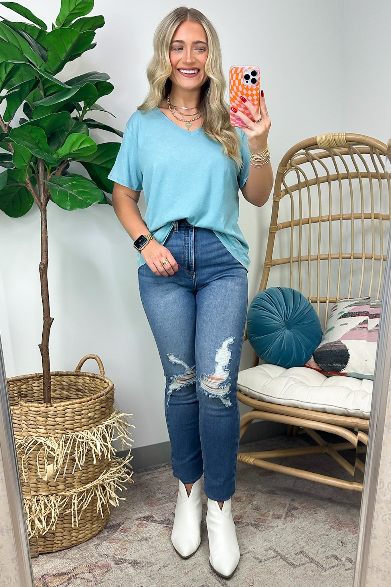  Soliel Acid Wash V-Neck Relaxed Fit Top - BACK IN STOCK - Madison and Mallory