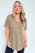  Soliel Acid Wash V-Neck Relaxed Fit Top - BACK IN STOCK - Madison and Mallory