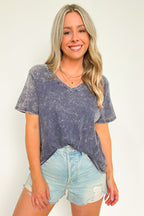 Soliel Acid Wash V-Neck Relaxed Fit Top - BACK IN STOCK - Madison and Mallory