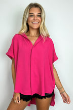 Soliene Textured Short Sleeve Button Down Top - FINAL SALE - Madison and Mallory
