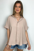 Soliene Textured Short Sleeve Button Down Top - FINAL SALE - Madison and Mallory