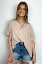 Soliene Textured Short Sleeve Button Down Top - FINAL SALE - Madison and Mallory