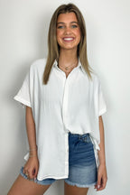 Soliene Textured Short Sleeve Button Down Top - FINAL SALE - Madison and Mallory