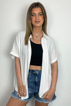 White / S Soliene Textured Short Sleeve Button Down Top - FINAL SALE - Madison and Mallory