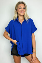 Soliene Textured Short Sleeve Button Down Top - FINAL SALE - Madison and Mallory