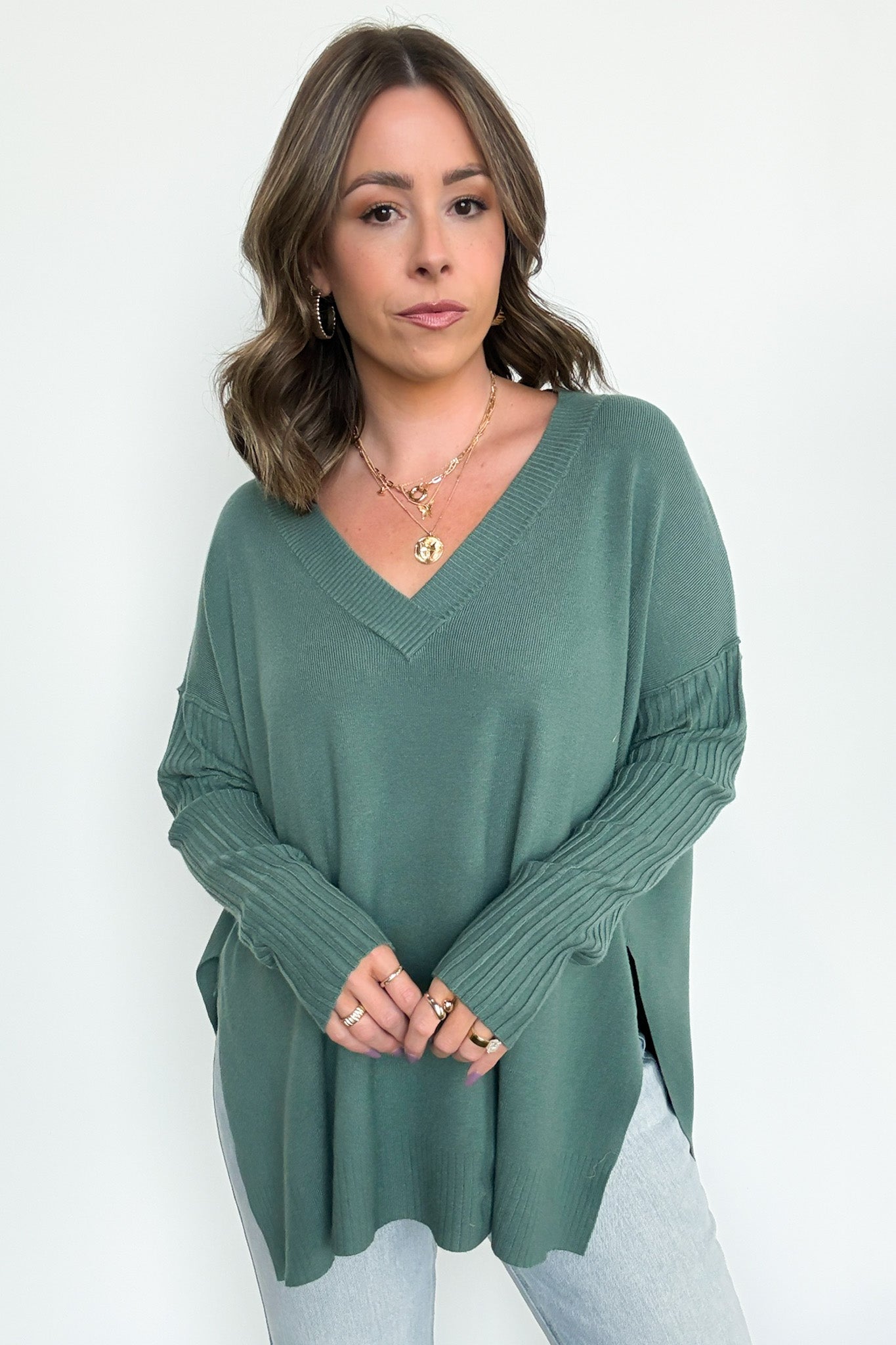  Sophie V-Neck Ribbed Hem Sweater - BACK IN STOCK - Madison and Mallory