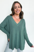 Ash Jade / SM Sophie V-Neck Ribbed Hem Sweater - FINAL SALE - Madison and Mallory
