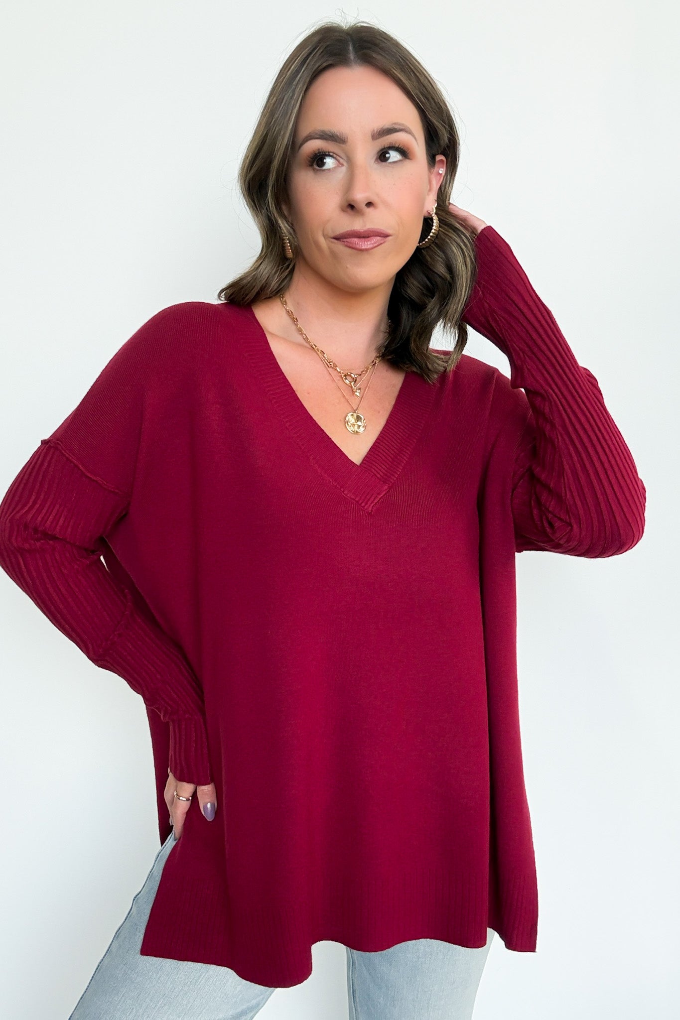  Sophie V-Neck Ribbed Hem Sweater - BACK IN STOCK - Madison and Mallory