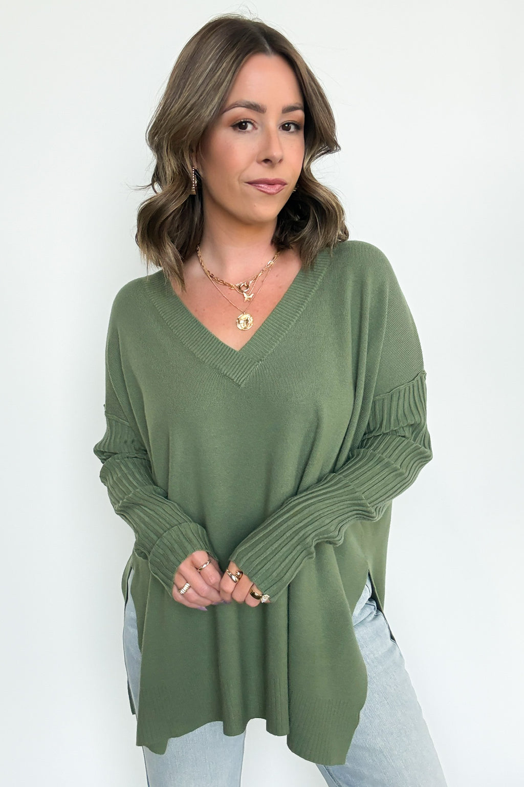  Sophie V-Neck Ribbed Hem Sweater - BACK IN STOCK - Madison and Mallory