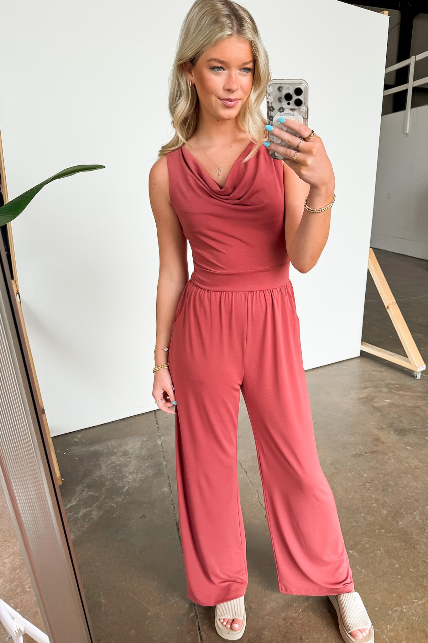 Sophisticated Lines Cowl Neck Wide Leg Jumpsuit - Madison and Mallory