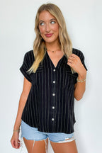 Sorry I'm Booked Pinstripe Dolman V-Neck Top - FINAL SALE - Madison and Mallory
