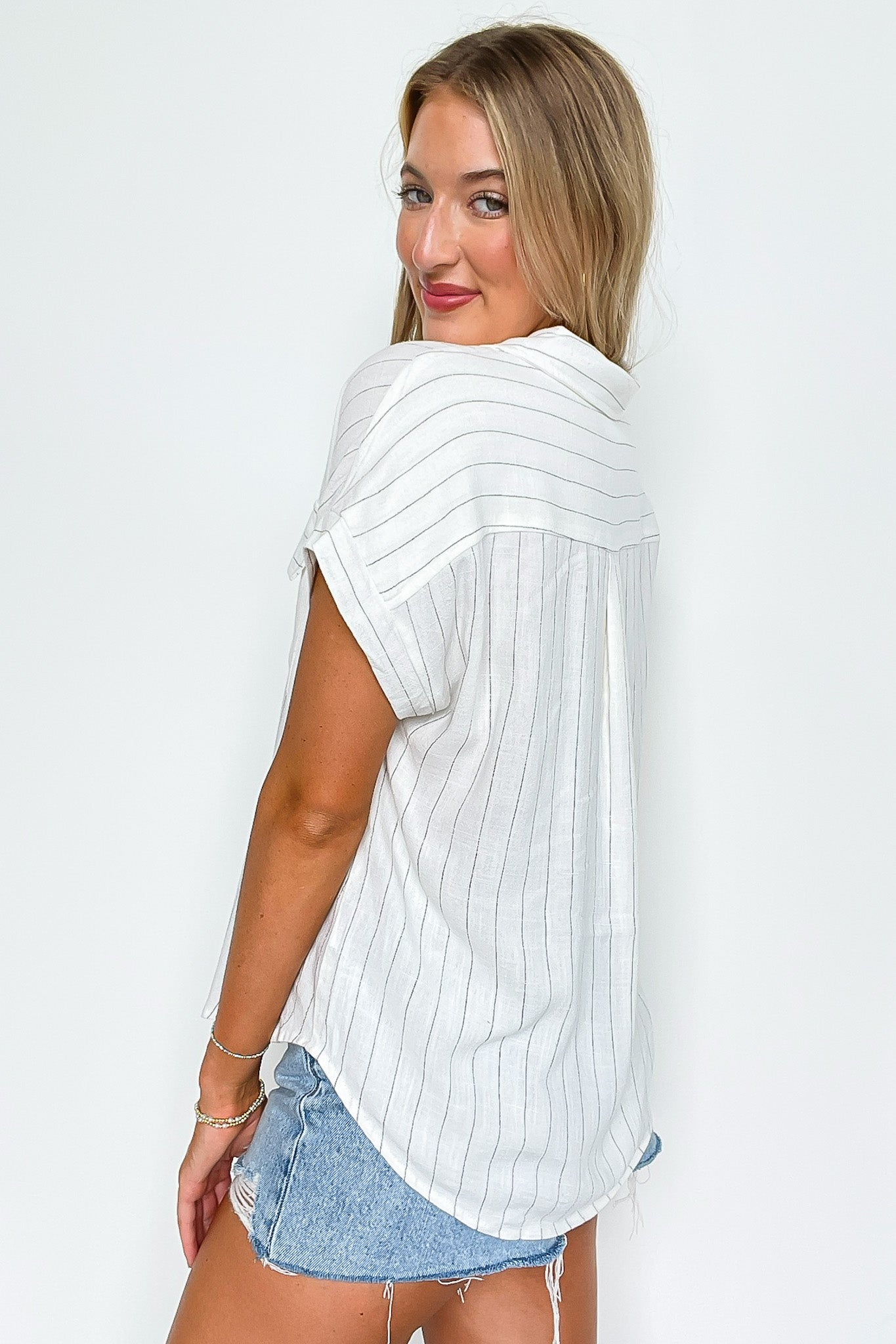 Sorry I'm Booked Pinstripe Dolman V-Neck Top - FINAL SALE - Madison and Mallory