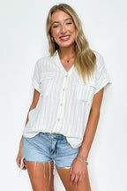Off White / S Sorry I'm Booked Pinstripe Dolman V-Neck Top - FINAL SALE - Madison and Mallory