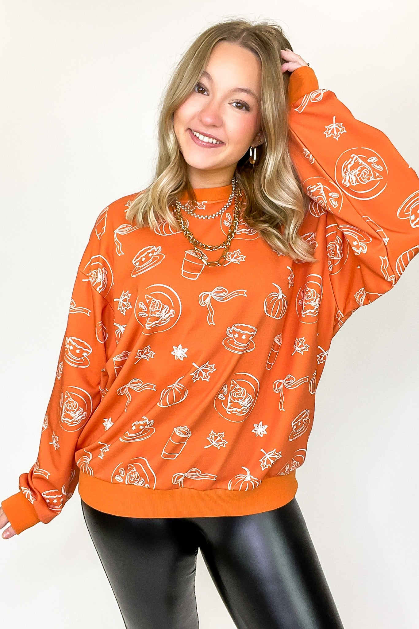 Spice Delight Pumpkin Print Pullover - Madison and Mallory