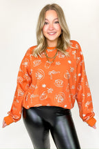 Rust Orange / S Spice Delight Pumpkin Print Pullover - FINAL SALE - Madison and Mallory