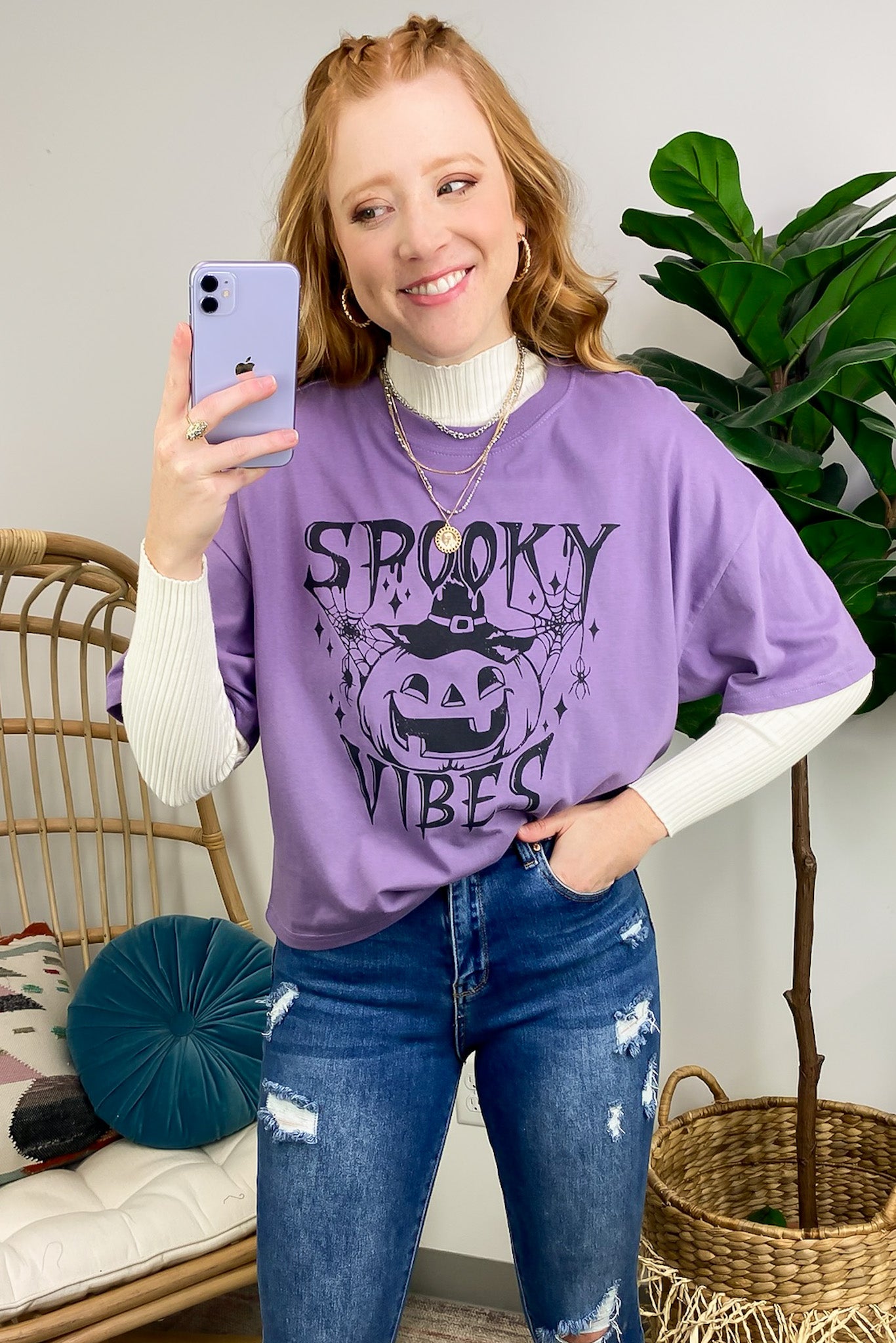 Grape Compote / S Spooky Vibes Relaxed Cropped Graphic Tee - FINAL SALE - Madison and Mallory