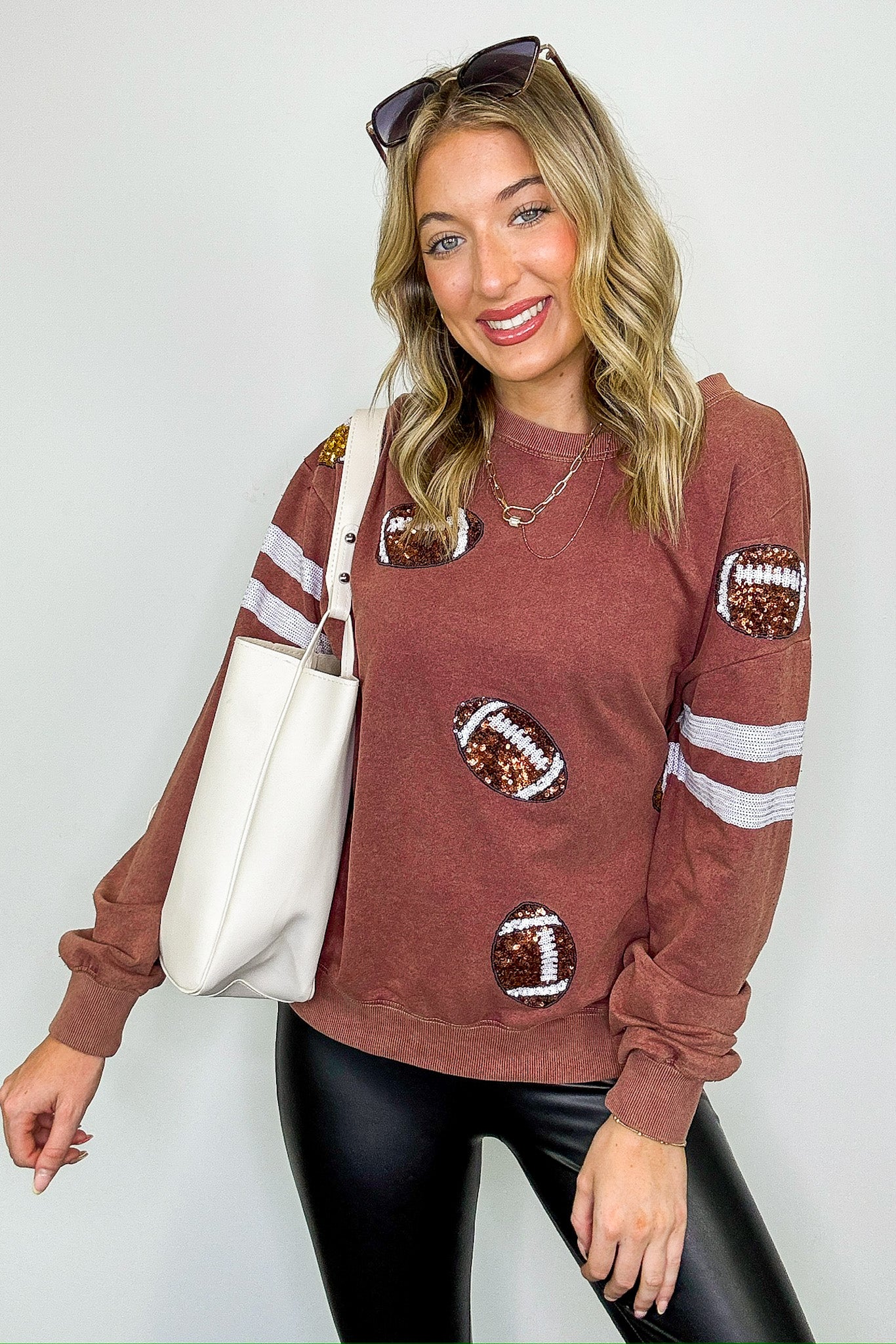 Sports Queen Sequin Football Pullover - Madison and Mallory