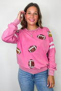 Pink / S Sports Queen Sequin Football Pullover - FINAL SALE - Madison and Mallory