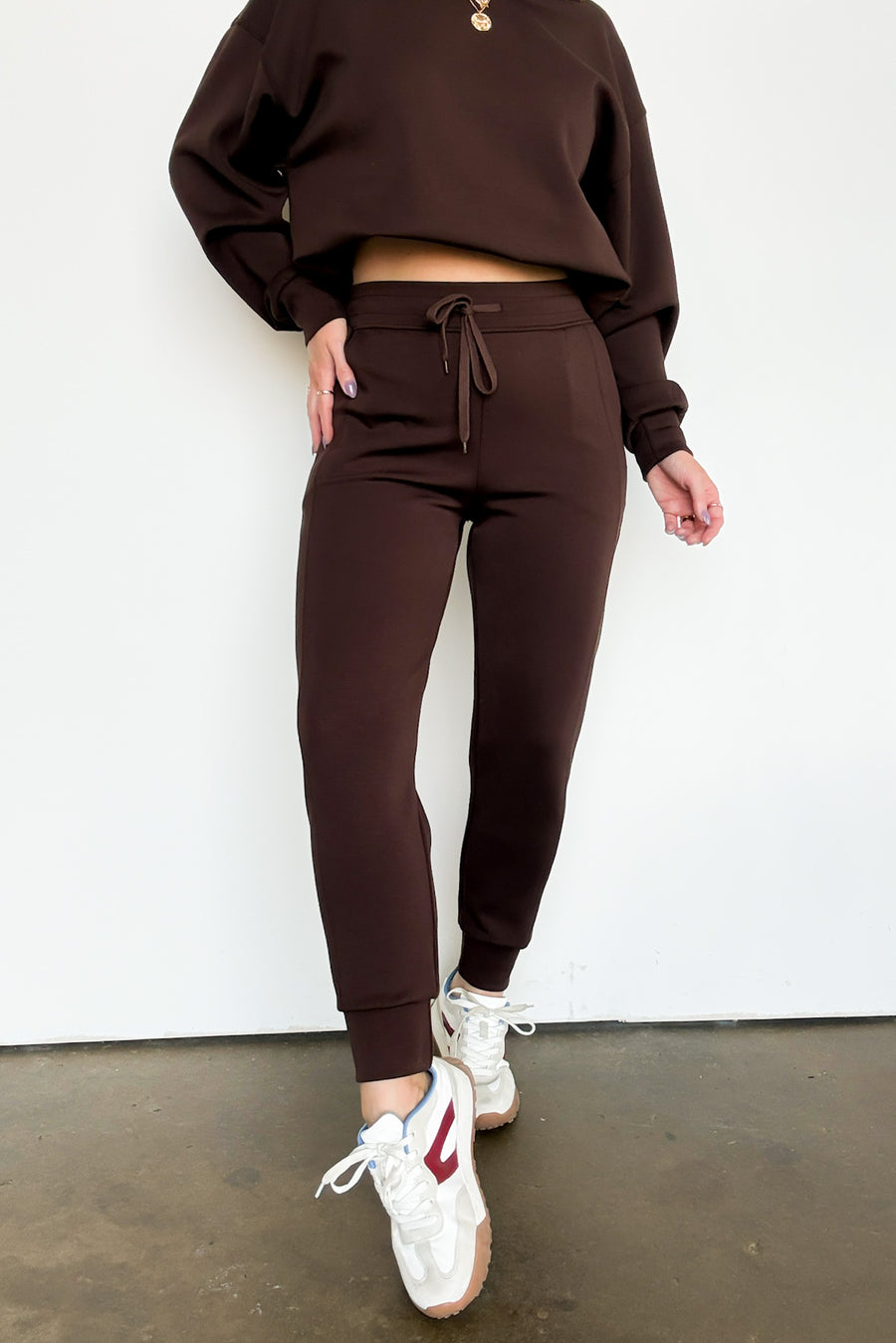 Coffee / S Sporty Chic Scuba Knit Joggers - Madison and Mallory