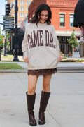 Beige / S Stadium Style GAME DAY Reversible Graphic Pullover - Madison and Mallory