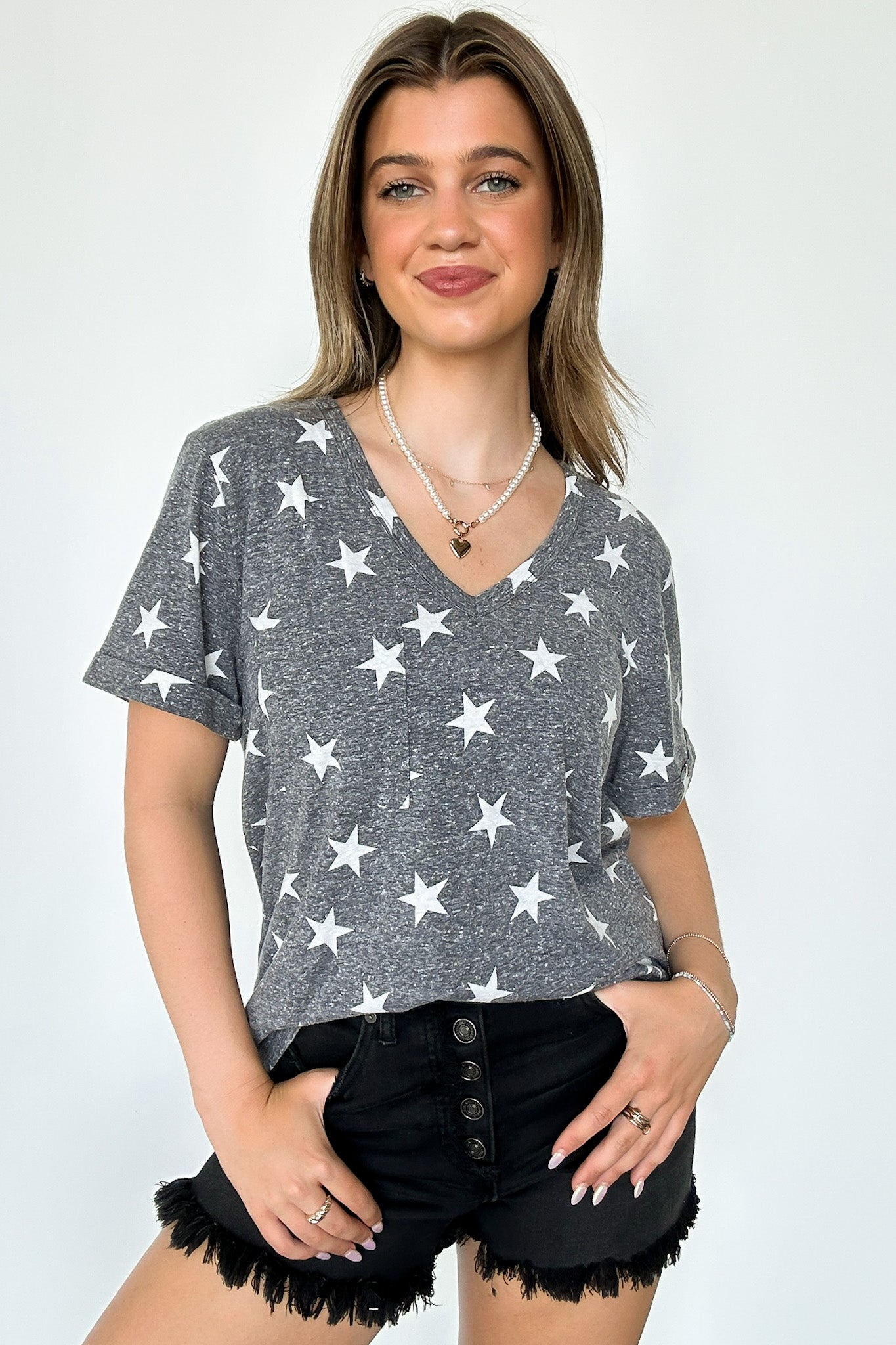  Star Spangled V-Neck Star Print Top - FINAL SALE - Madison and Mallory