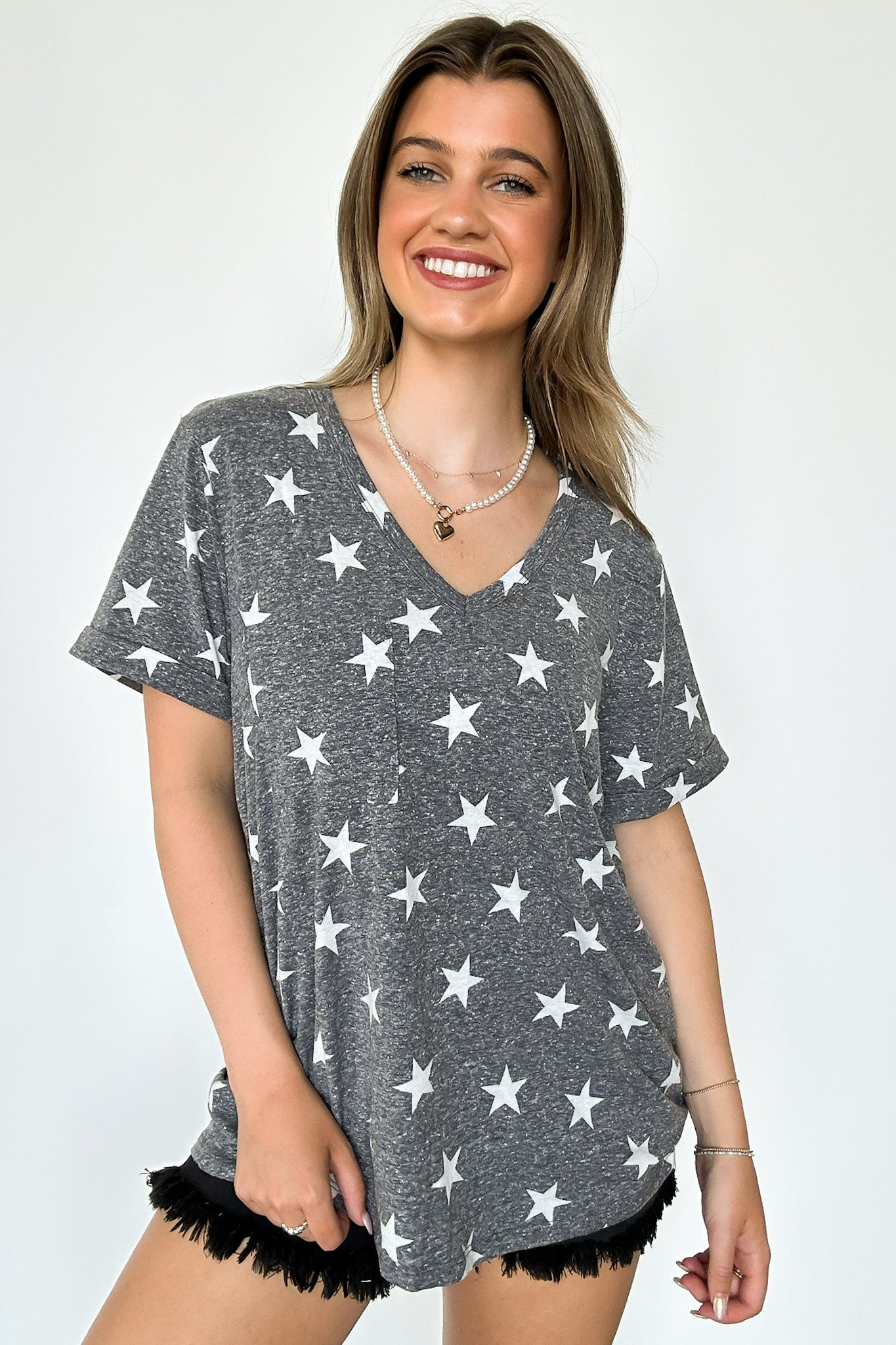  Star Spangled V-Neck Star Print Top - FINAL SALE - Madison and Mallory