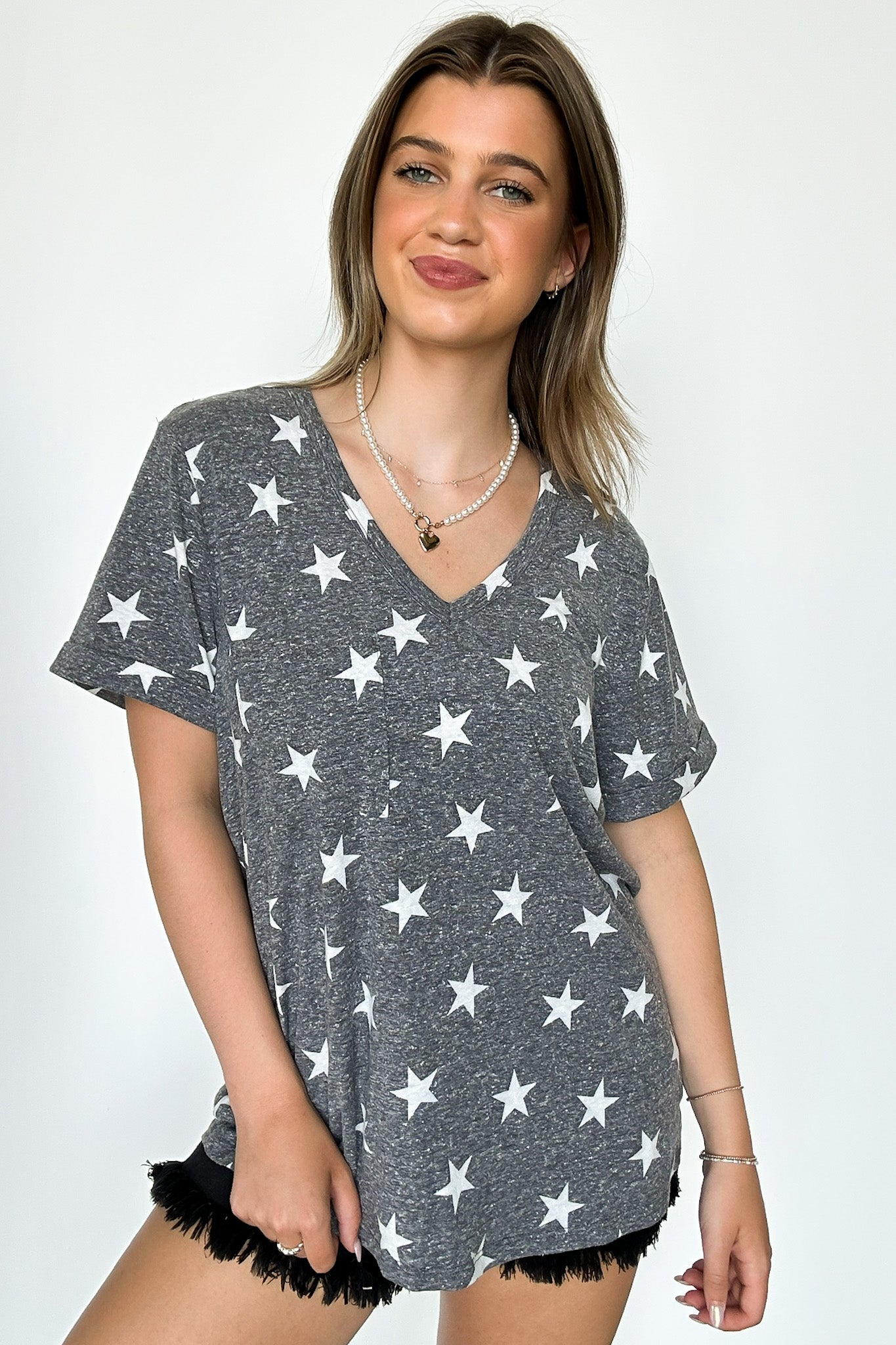  Star Spangled V-Neck Star Print Top - FINAL SALE - Madison and Mallory