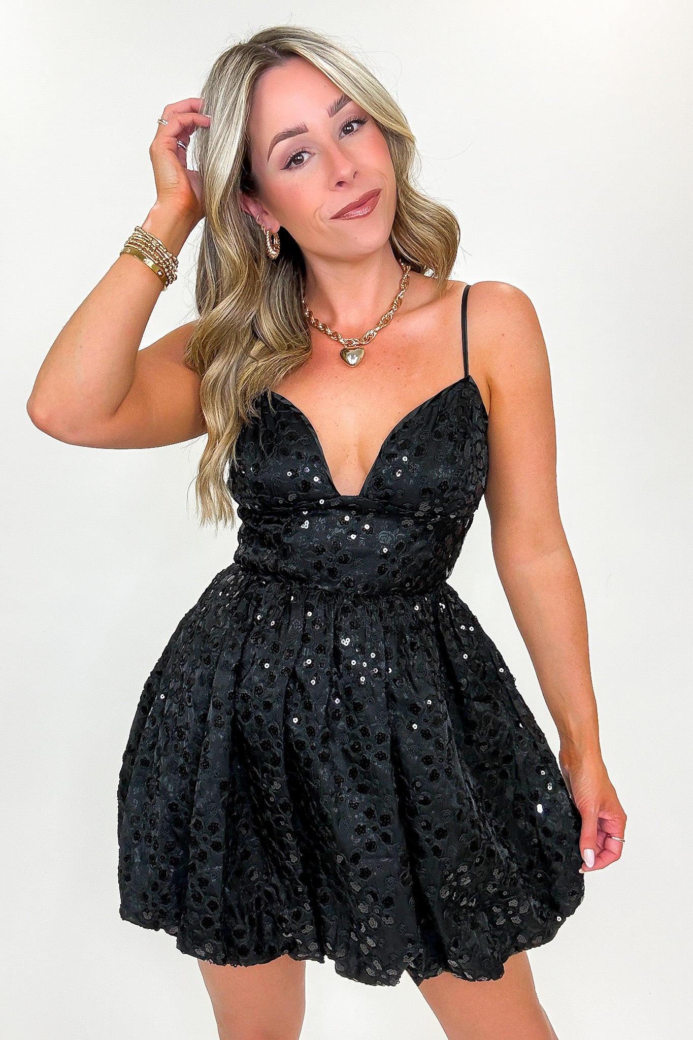 Starlit Garden Sequin Floral Embroidered Dress