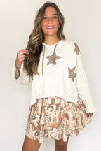 Almond / S Starstruck Wild Patch Hooded Sweater - FINAL SALE - Madison and Mallory