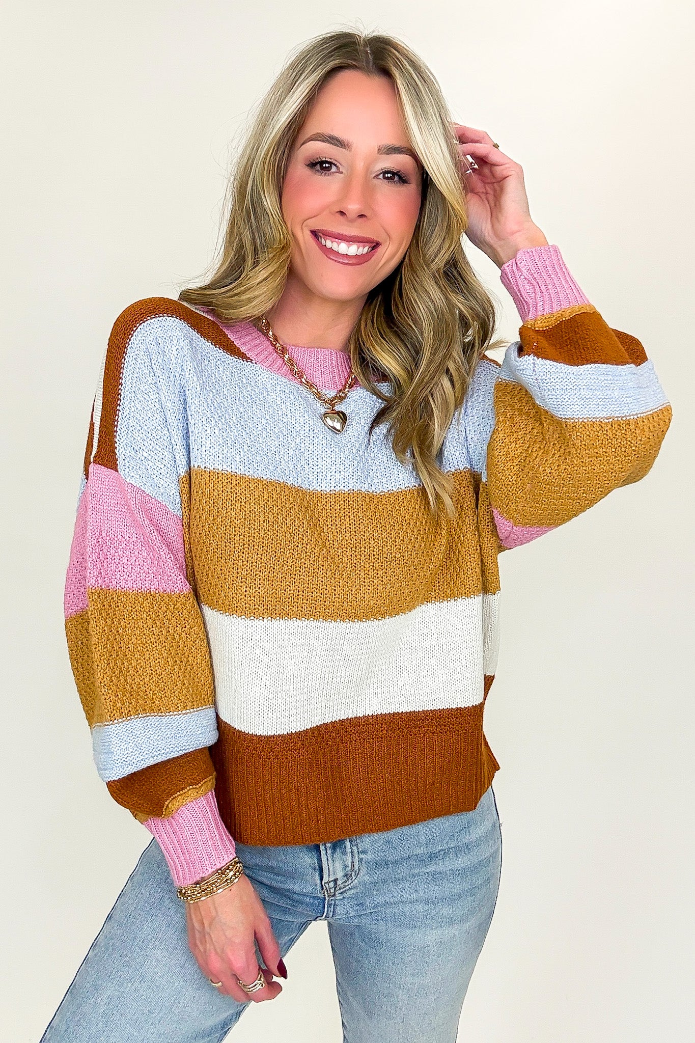 Statement Stitch Relaxed Fit Color Block Sweater