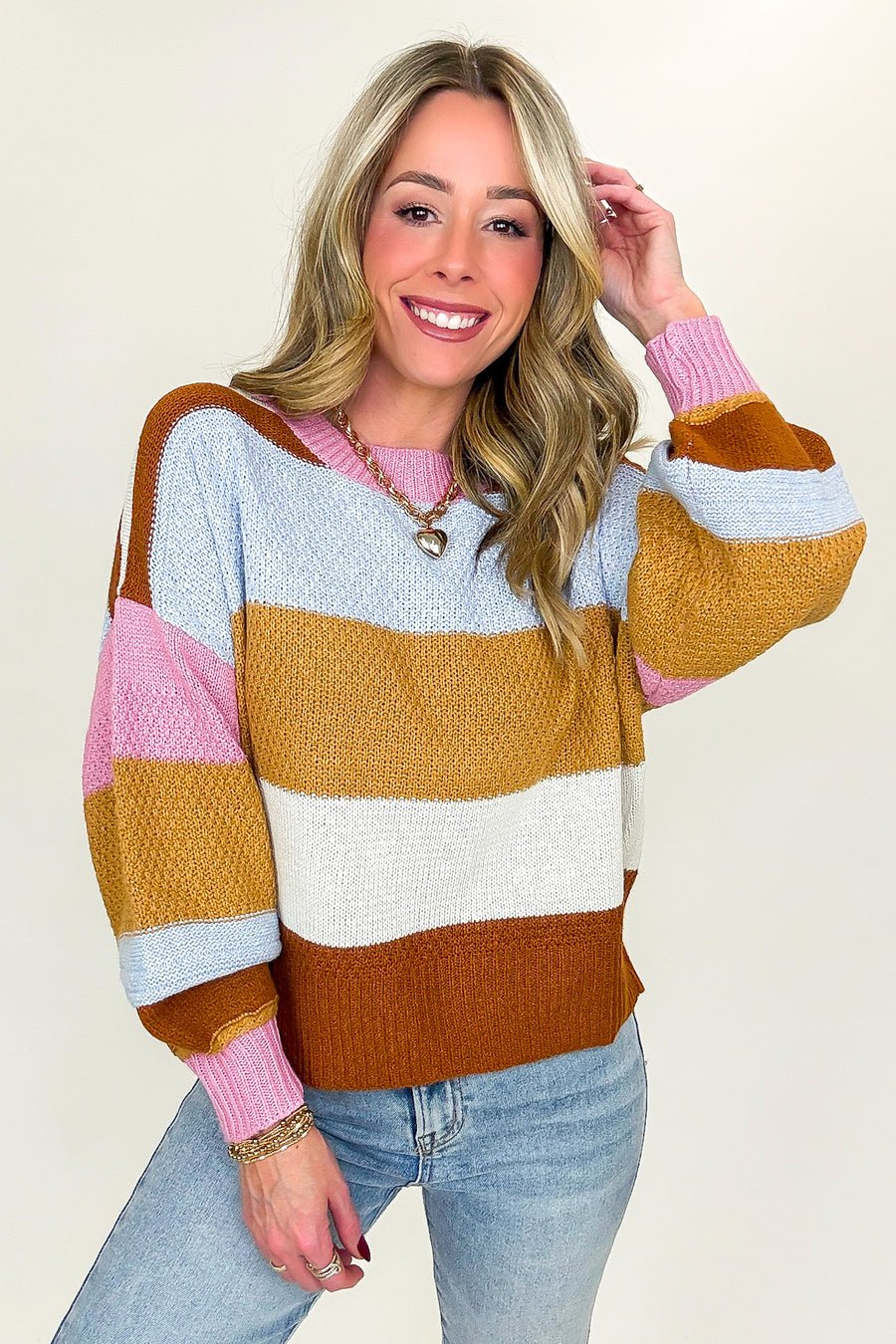 Statement Stitch Relaxed Fit Color Block Sweater