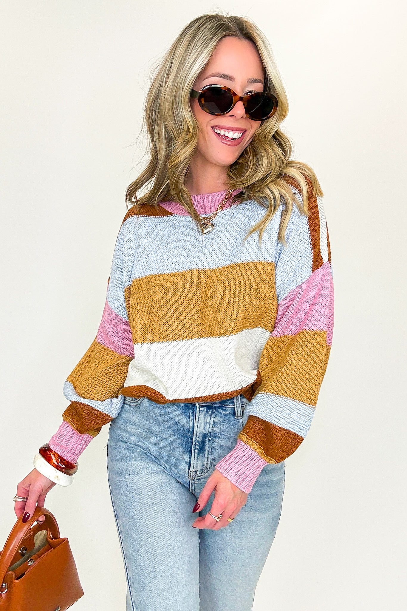 Statement Stitch Relaxed Fit Color Block Sweater