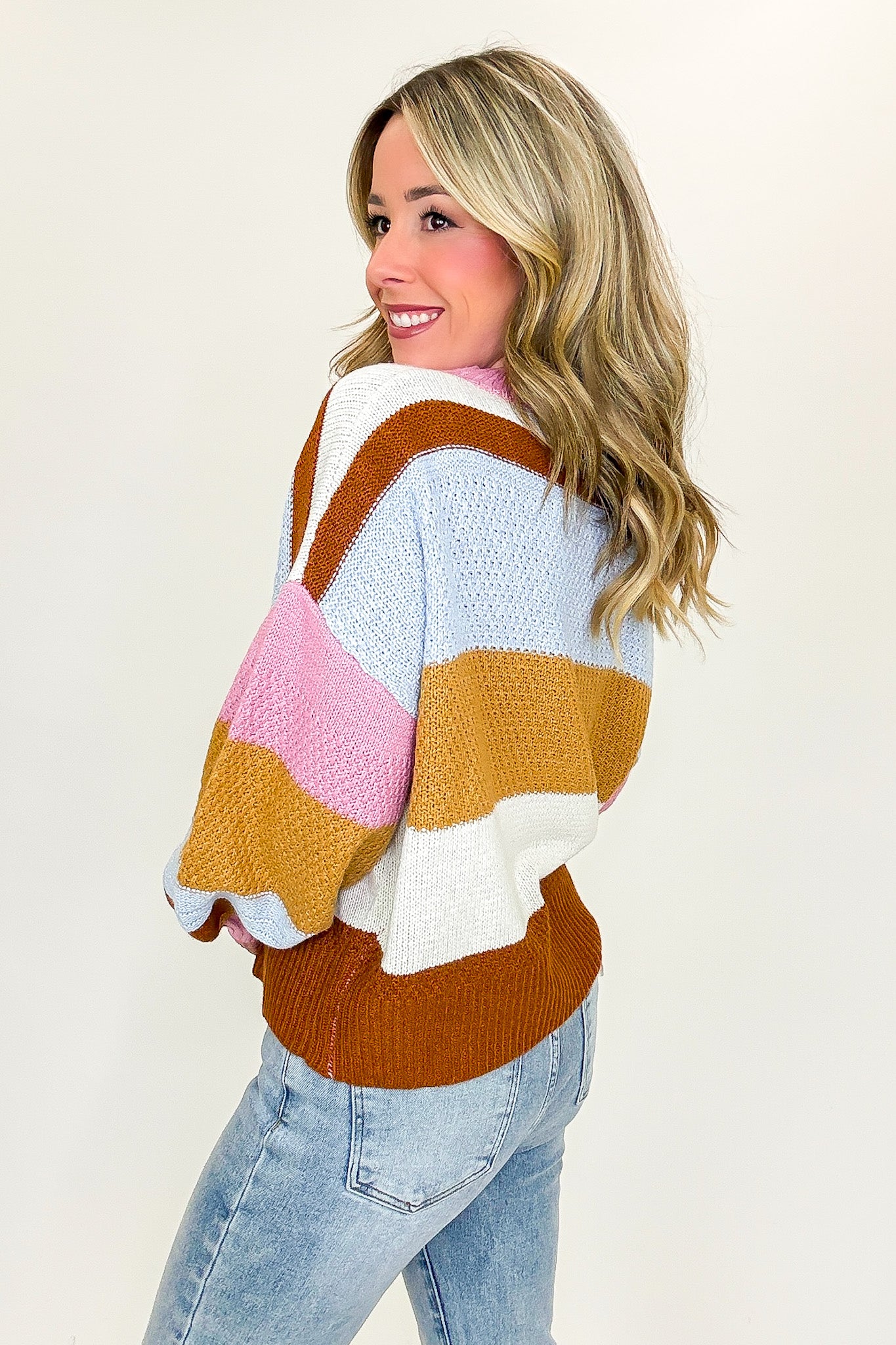Statement Stitch Relaxed Fit Color Block Sweater