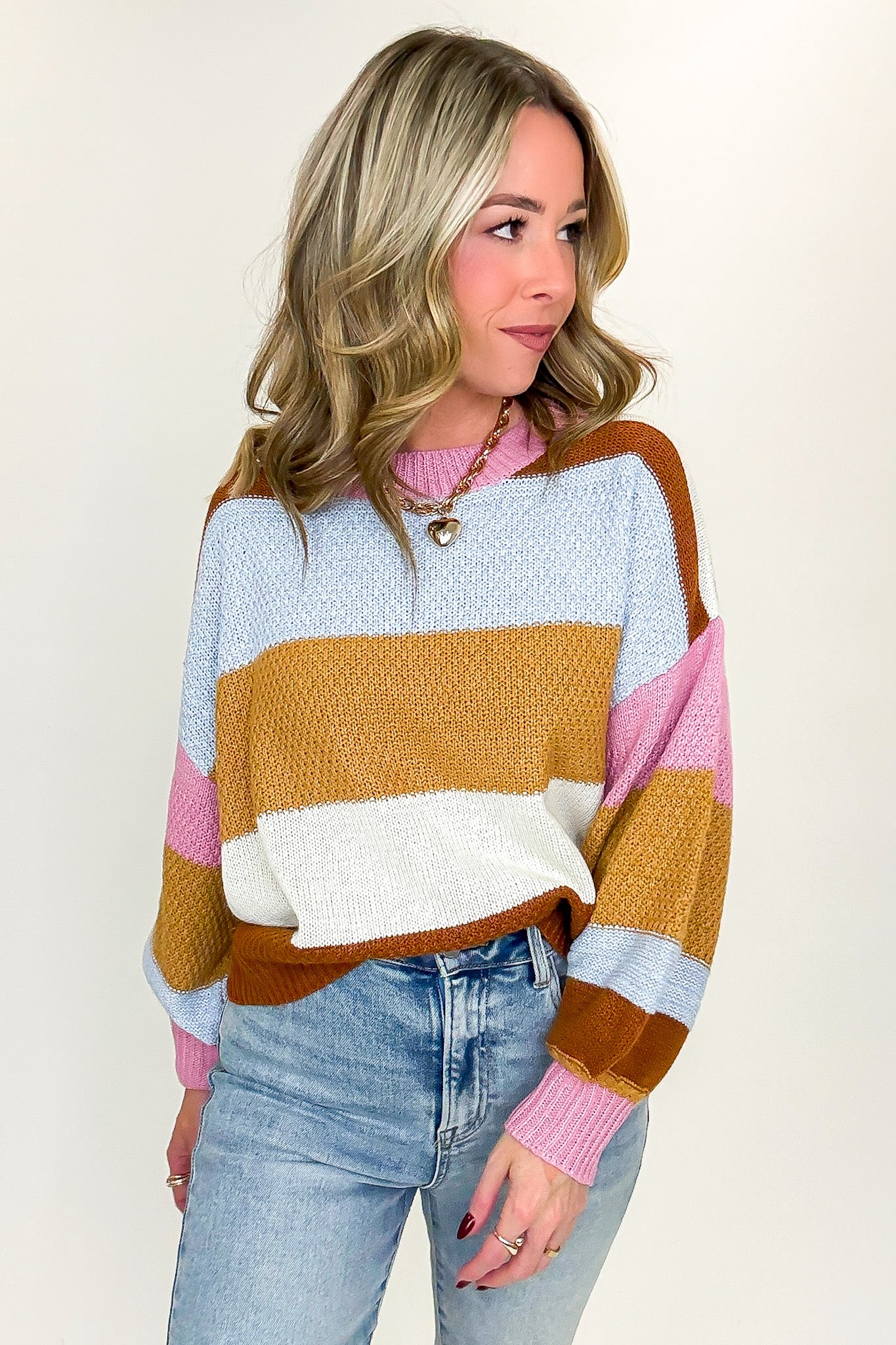 Statement Stitch Relaxed Fit Color Block Sweater