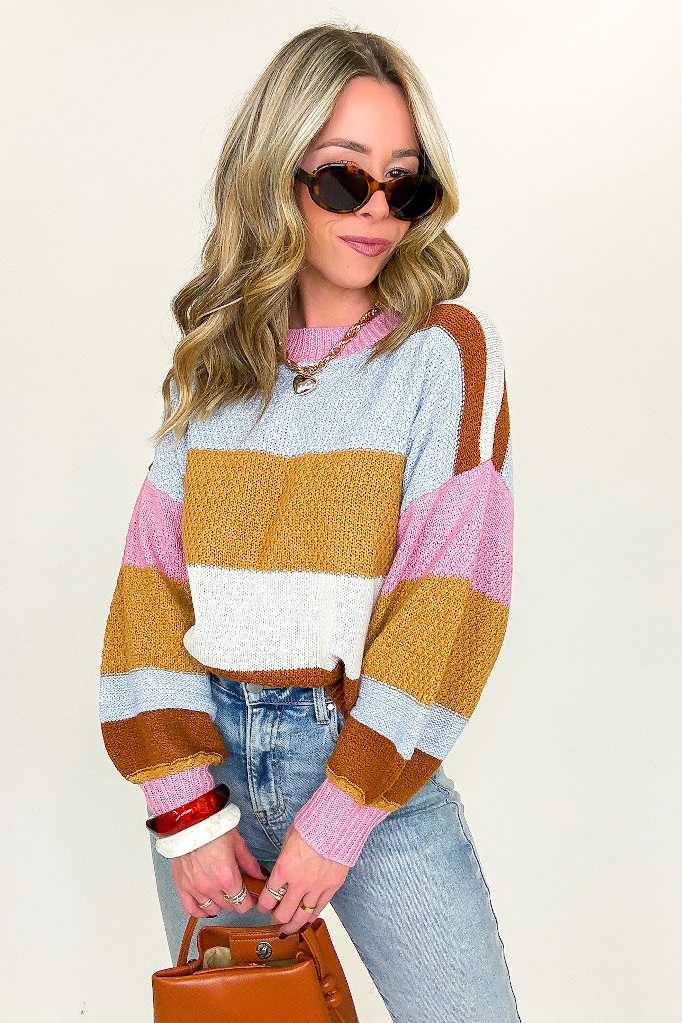 Statement Stitch Relaxed Fit Color Block Sweater