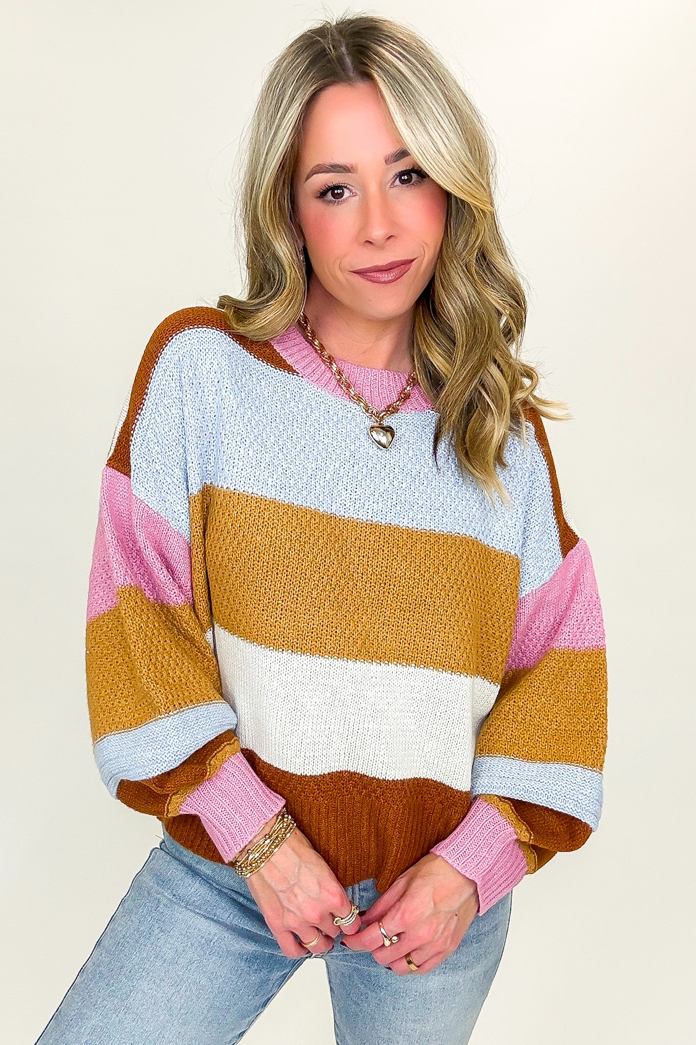 Statement Stitch Relaxed Fit Color Block Sweater