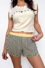 Blue Yellow / S Stay-In Ruffle Striped Shorts - Madison and Mallory