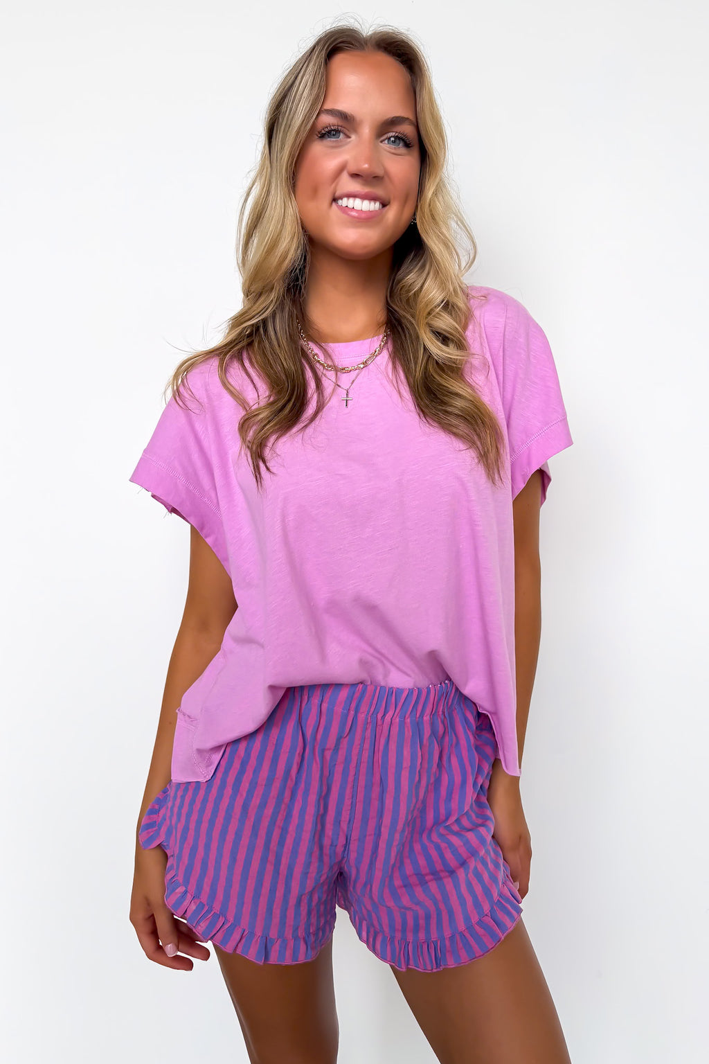 Stay-In Ruffle Striped Shorts - Madison and Mallory