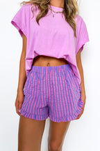 Pink Purple / S Stay-In Ruffle Striped Shorts - Madison and Mallory