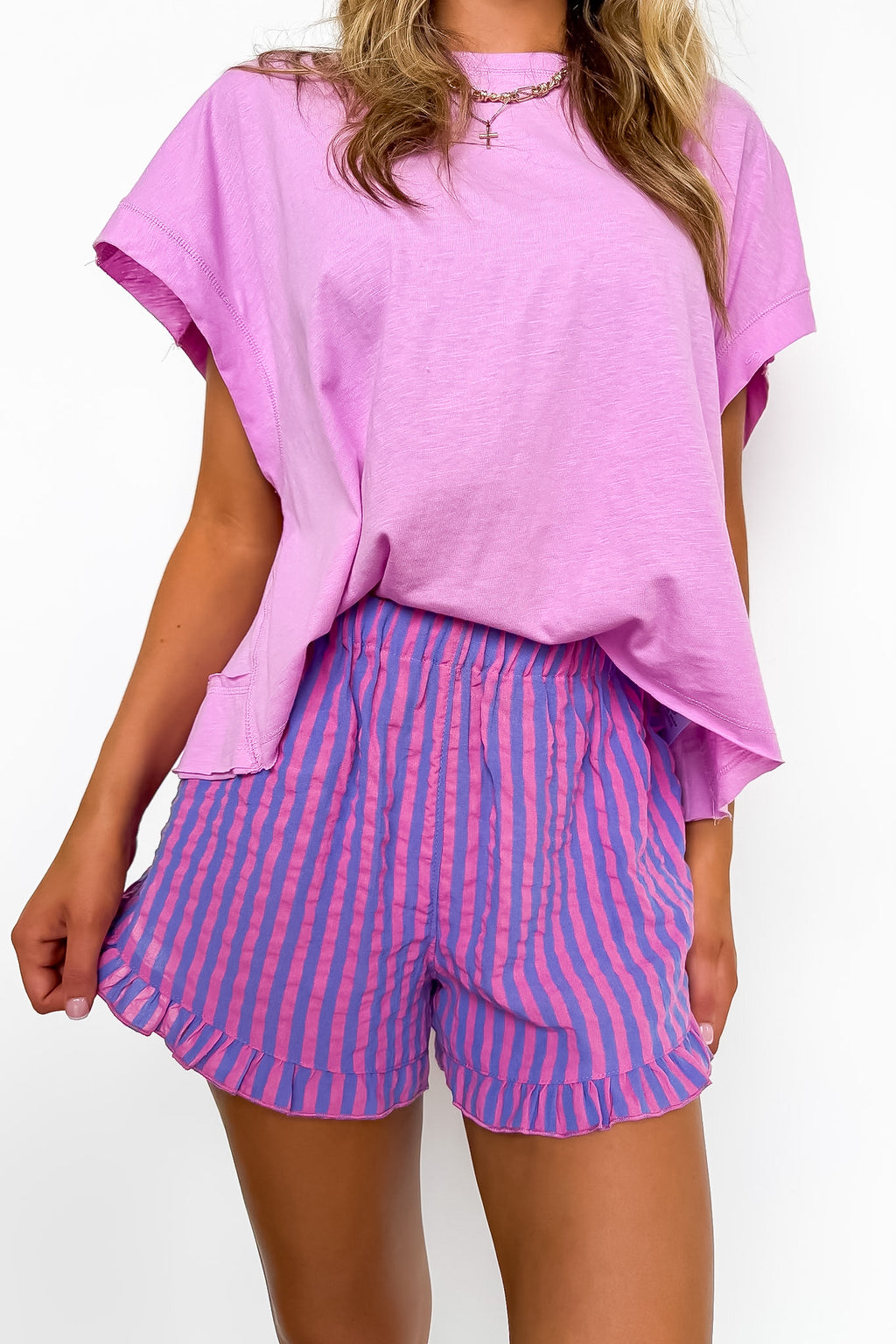 Stay-In Ruffle Striped Shorts - Madison and Mallory