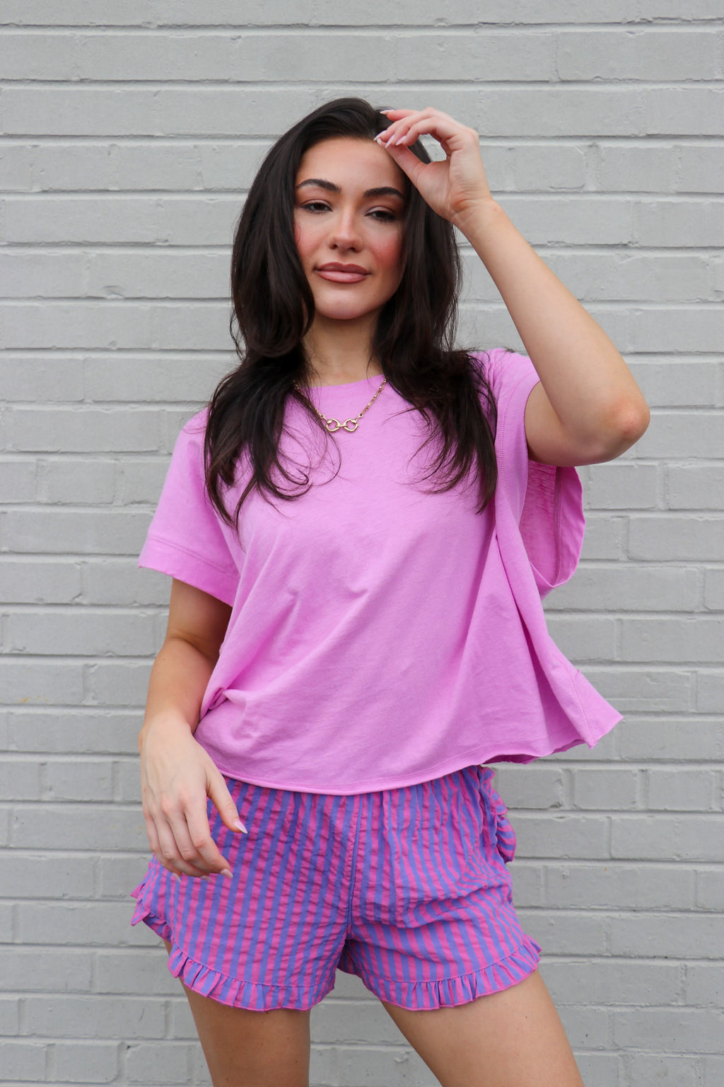 Stay-In Ruffle Striped Shorts - Madison and Mallory