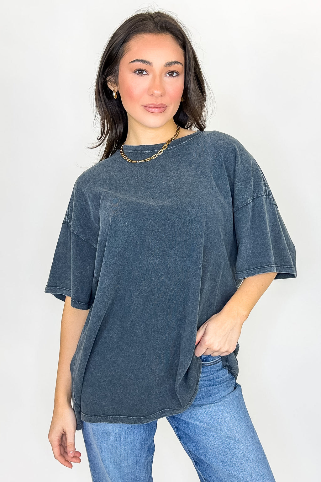 Charcoal / SM Stay Awhile Mineral Wash Tee - Madison and Mallory