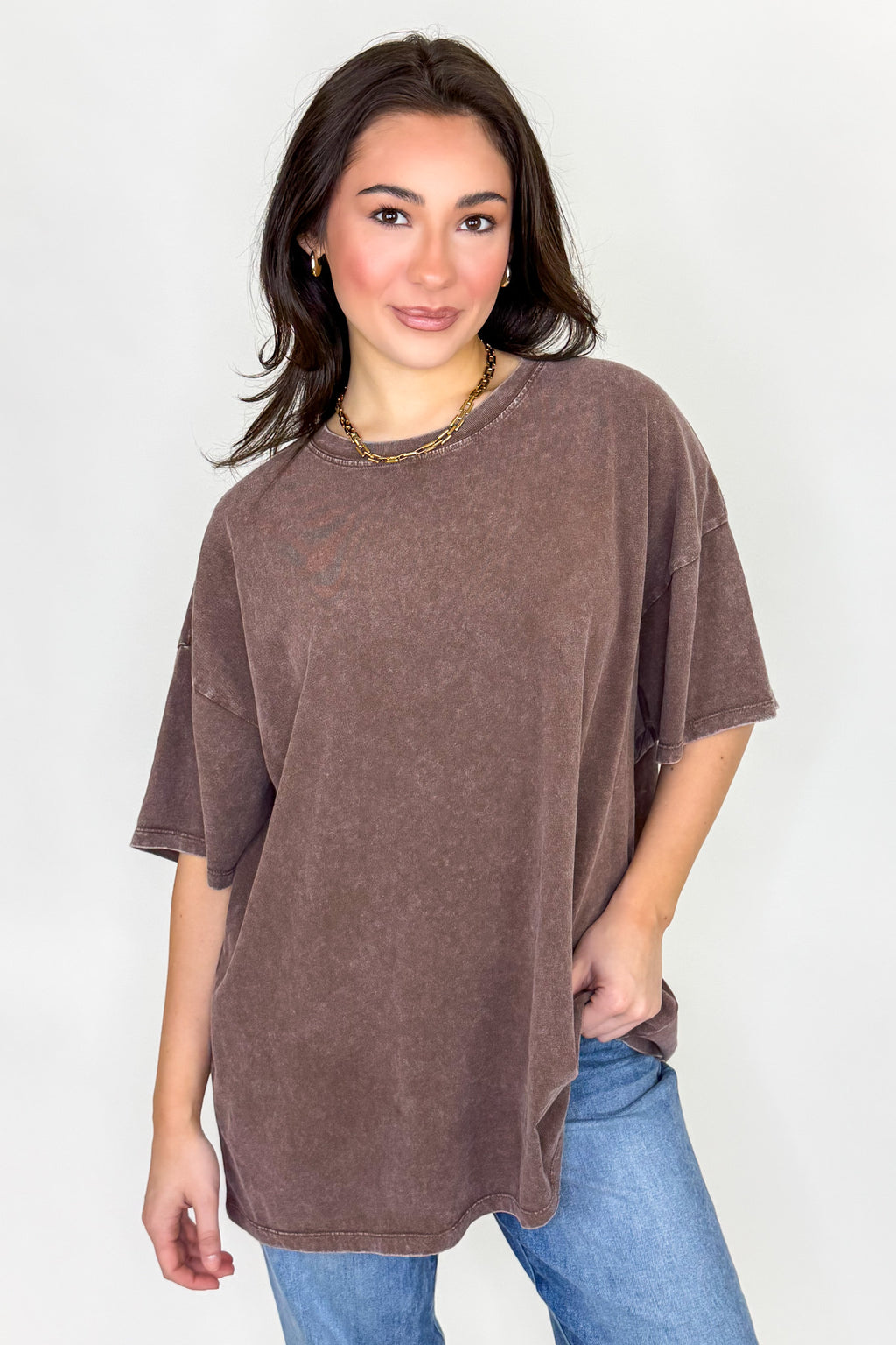 Dark Brown / SM Stay Awhile Mineral Wash Tee - Madison and Mallory
