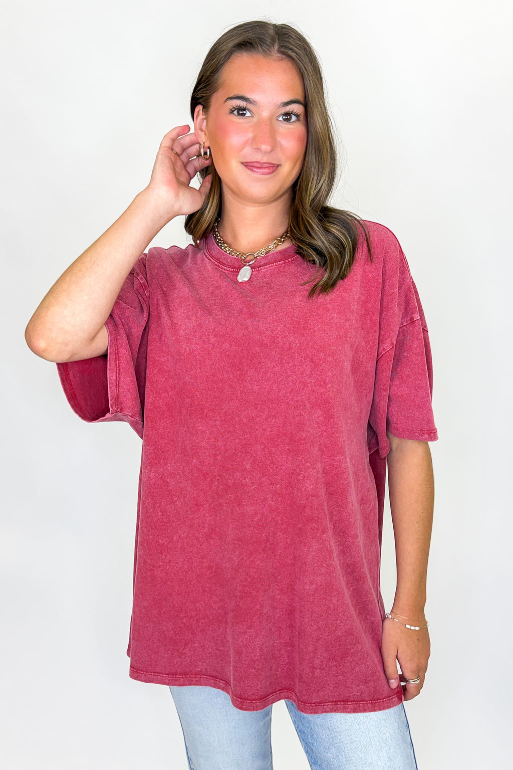 Dark Red / SM Stay Awhile Mineral Wash Tee - Madison and Mallory