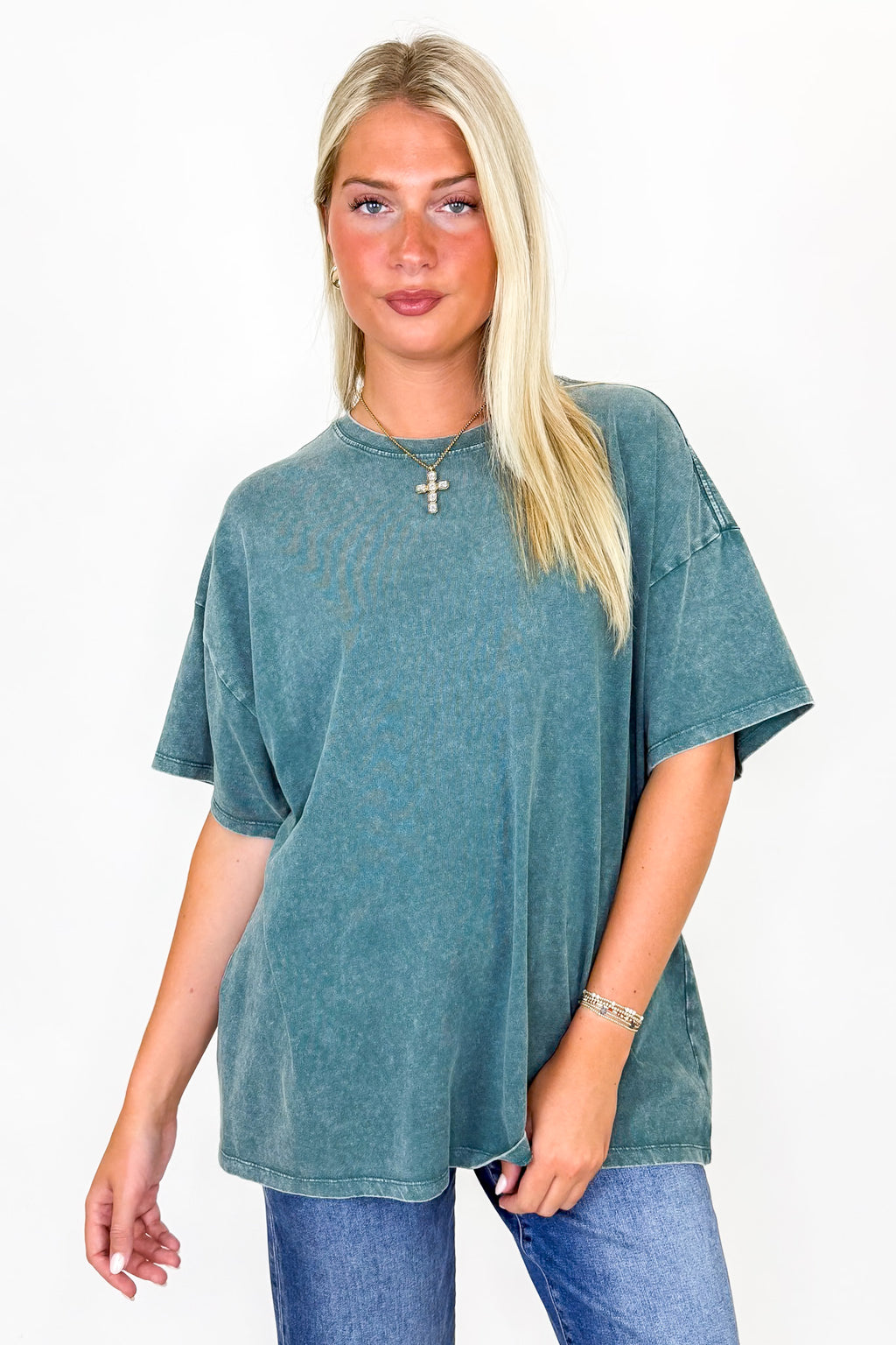 Dark Teal / SM Stay Awhile Mineral Wash Tee - Madison and Mallory
