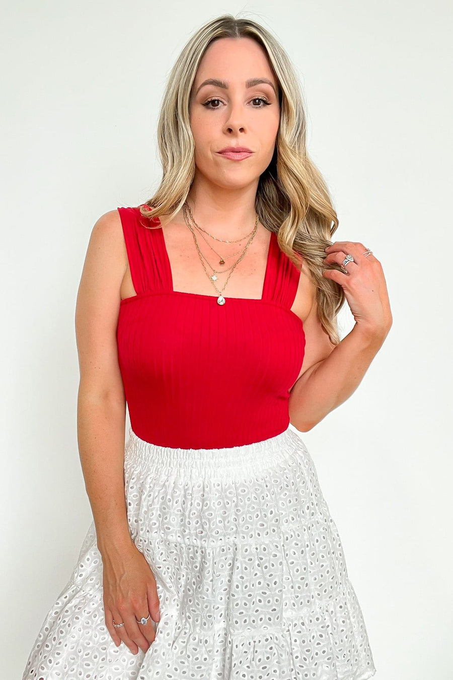 Red / S Stellar Weekend Ribbed Bodysuit - FINAL SALE - Madison and Mallory