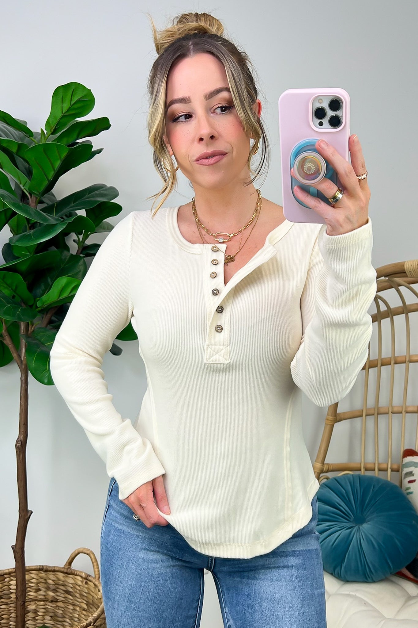  Stellia Soft Brushed Knit Button Henley Top - FINAL SALE - Madison and Mallory